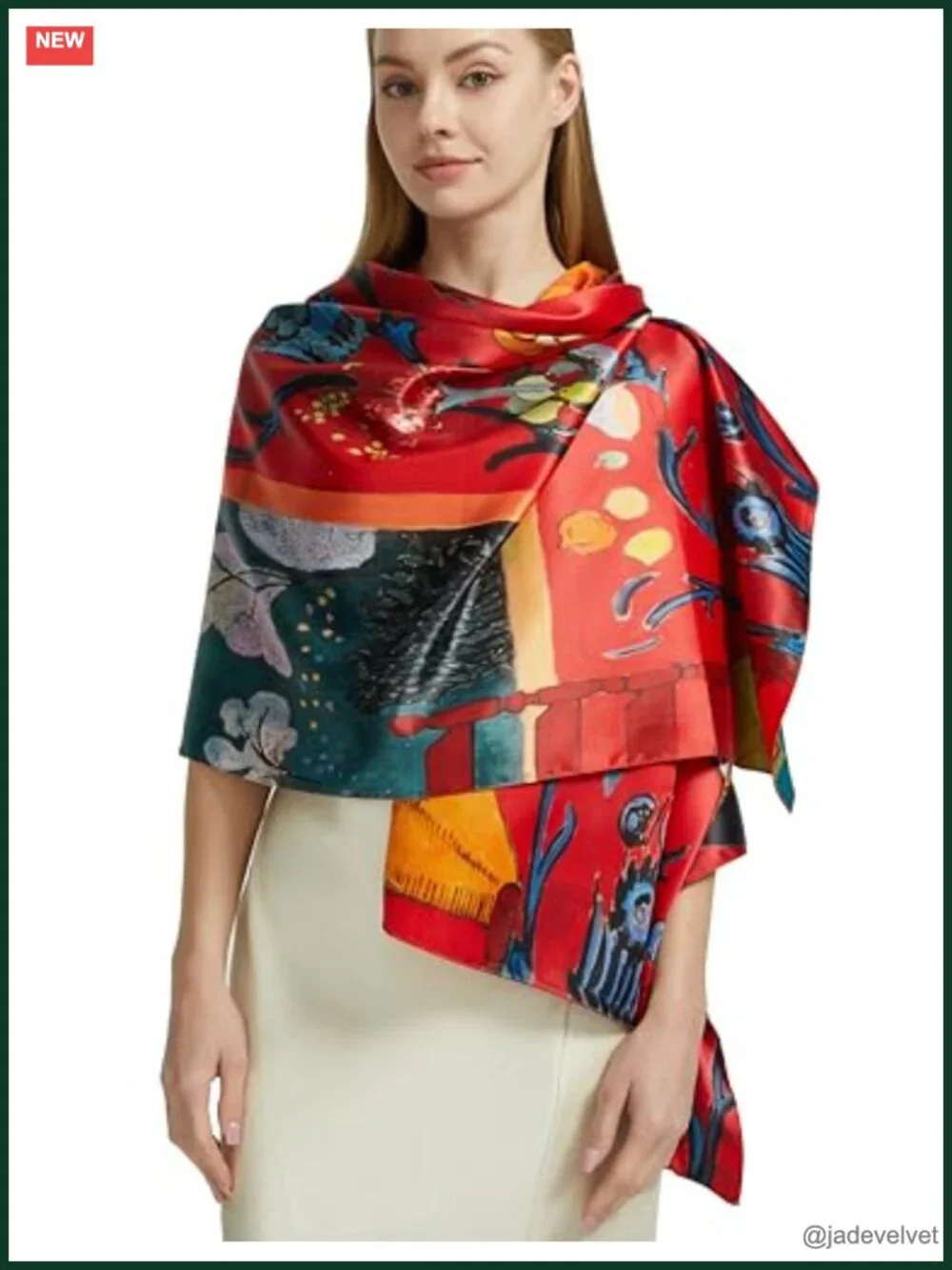 Lightweight Silk Feeling Polyester Satin Floral Fashion Scarf Shawl Wrap Double